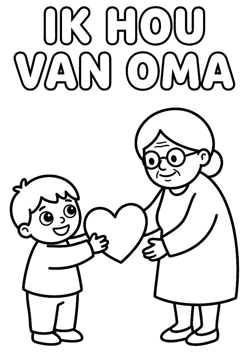 Kind Geeft Hart aan Oma met Tekst Ik Hou van Oma Oma Kleurplaat — gratis kleurplaat printen