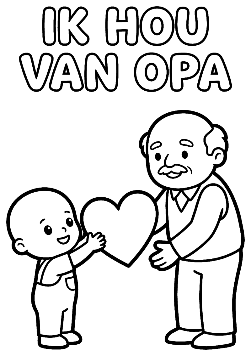 Kind Geeft Hart aan Opa met Tekst Ik Hou van Opa Opa Kleurplaat — gratis kleurplaat
