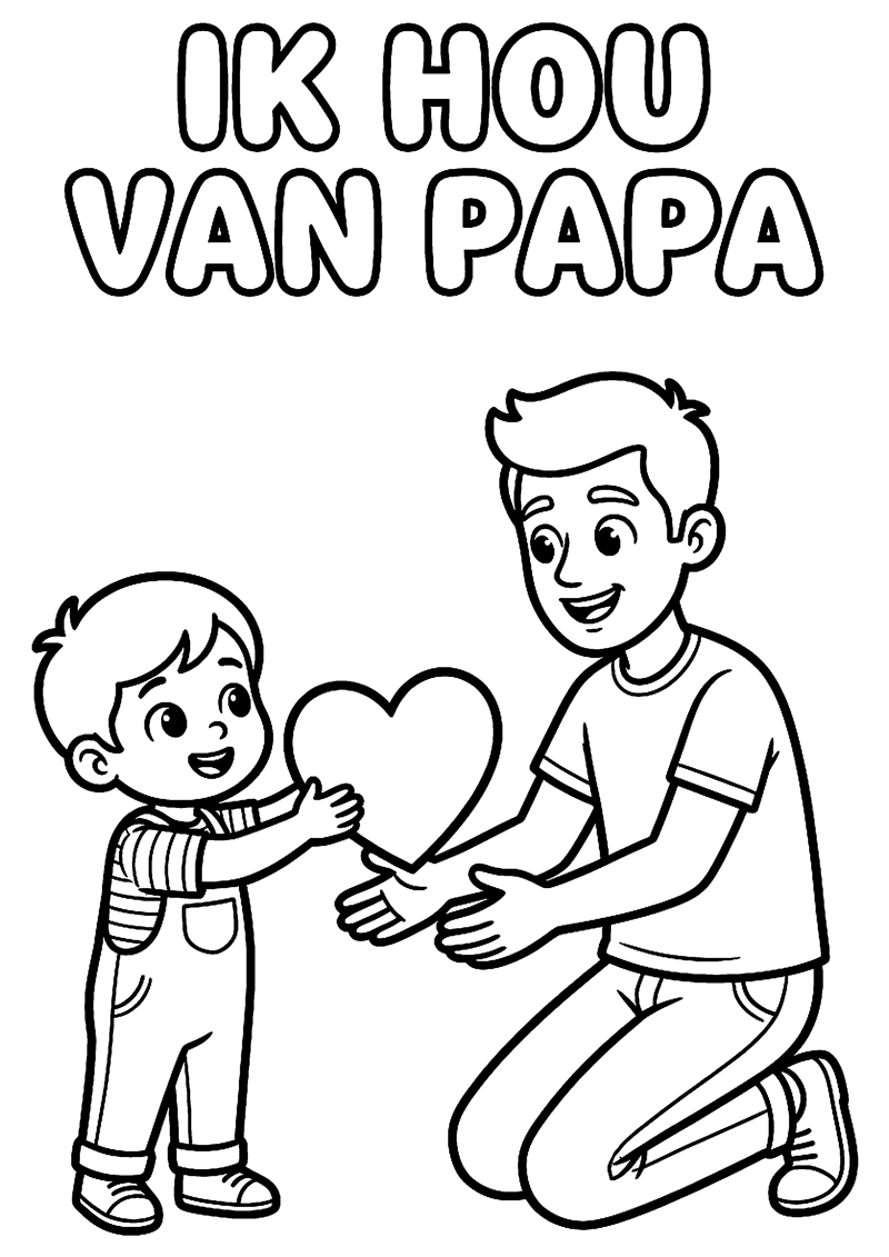 Kind Geeft Hart aan Papa met Tekst Ik Hou van Papa Vaderdag Kleurplaat