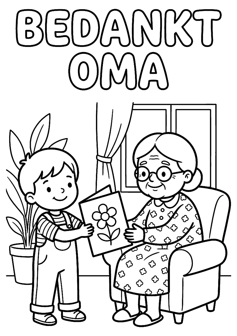 Kind Geeft Kaart aan Oma met Tekst Bedankt Oma Oma Kleurplaat — gratis kleurplaat