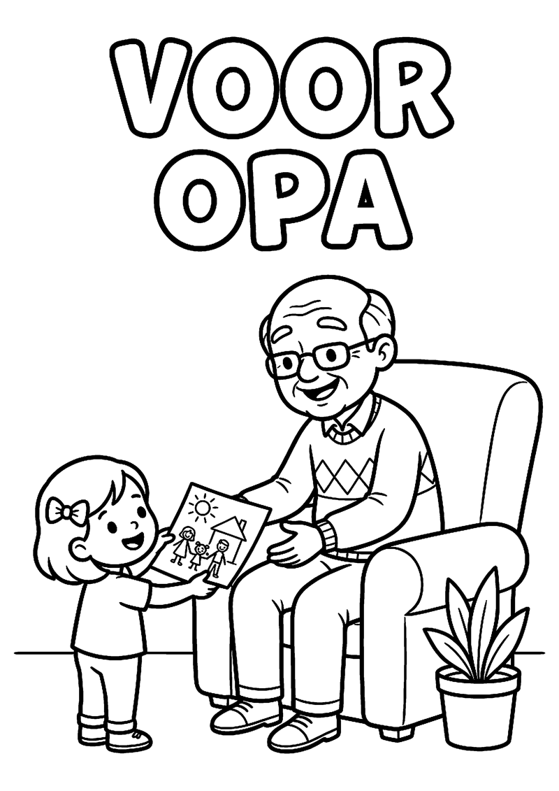Kind Geeft Tekening aan Opa met Tekst voor Opa Opa Kleurplaat — gratis kleurplaat printen