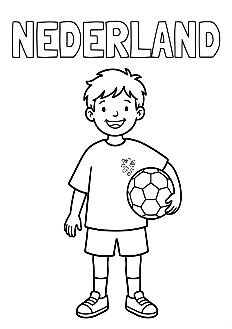 Kind in Oranje Shirt met Bal Kleurplaat — gratis kleurplaat printen