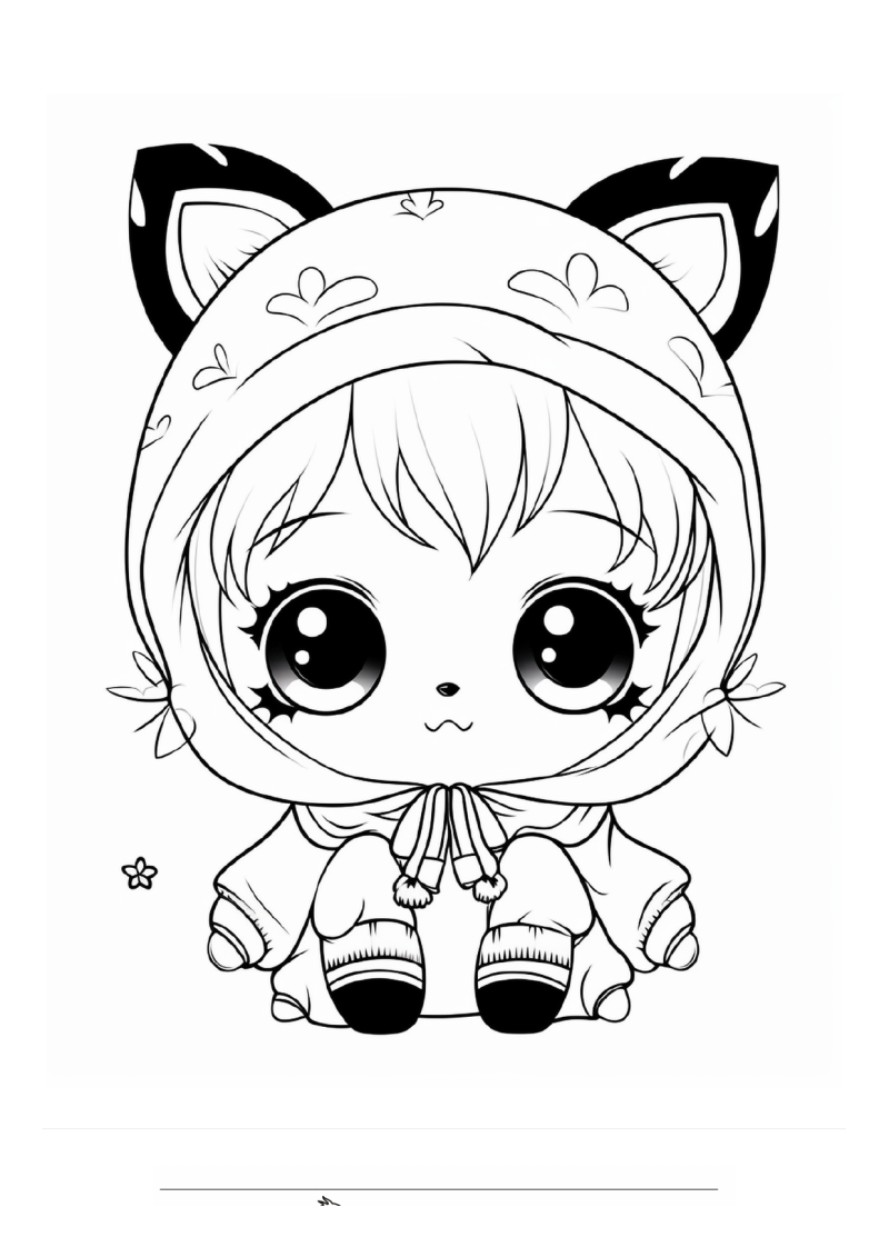 Kind Kawaii Kattenmuts Kleurplaat — gratis kleurplaat printen