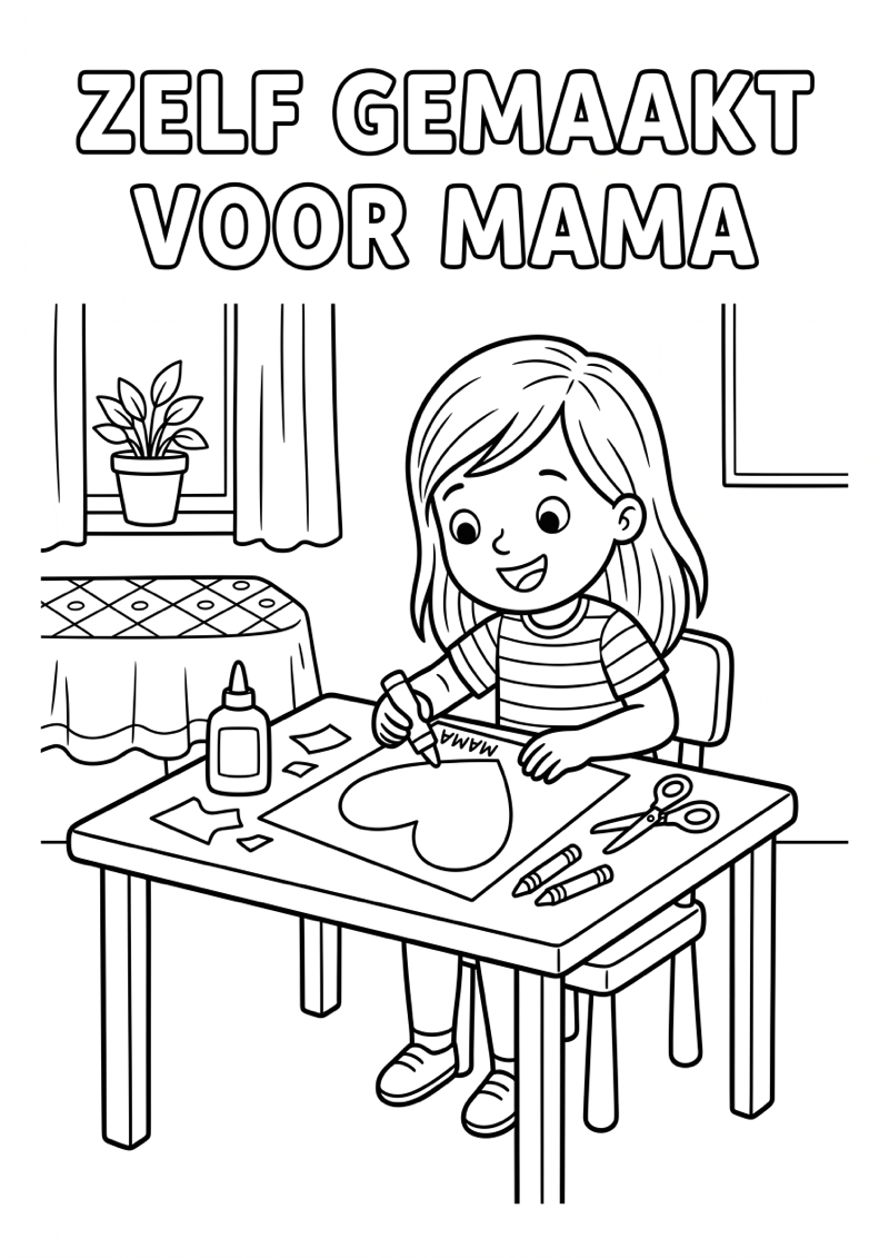 Kind maakt knutselwerk voor moeder kleurplaat — gratis kleurplaat