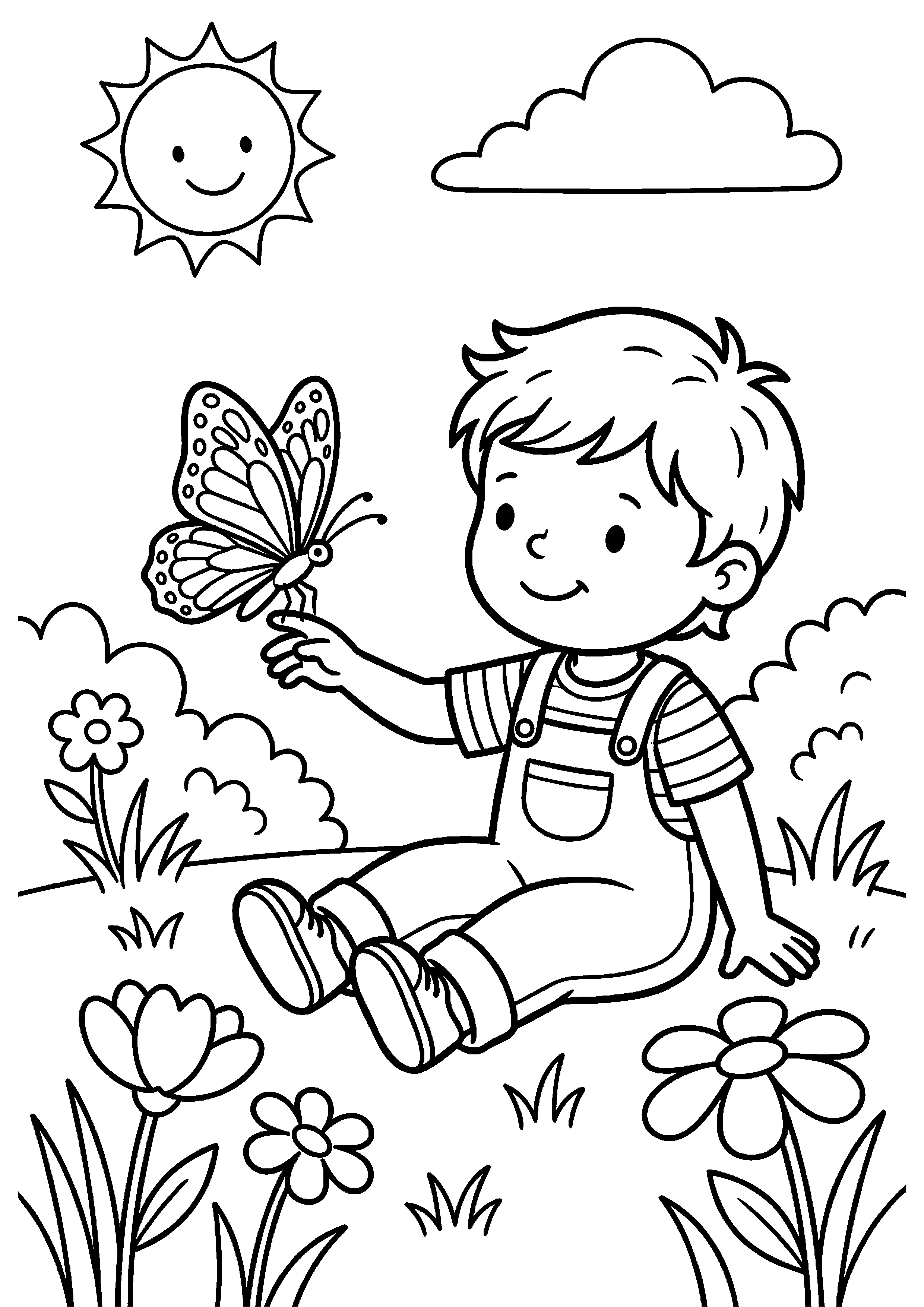 Kind met vlinder kleurplaat — gratis kleurplaat