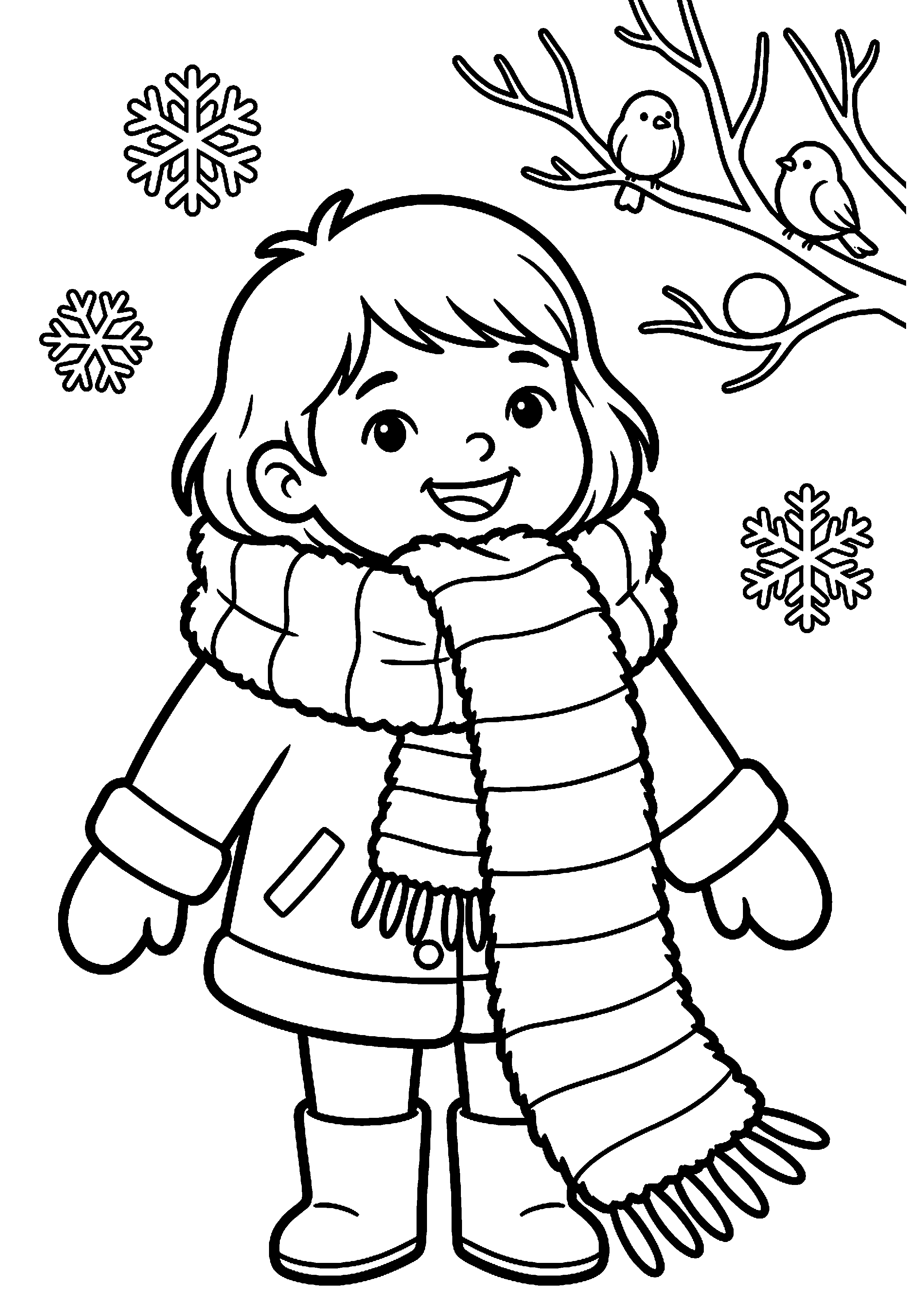 Kind met warme sjaal kleurplaat — gratis kleurplaat