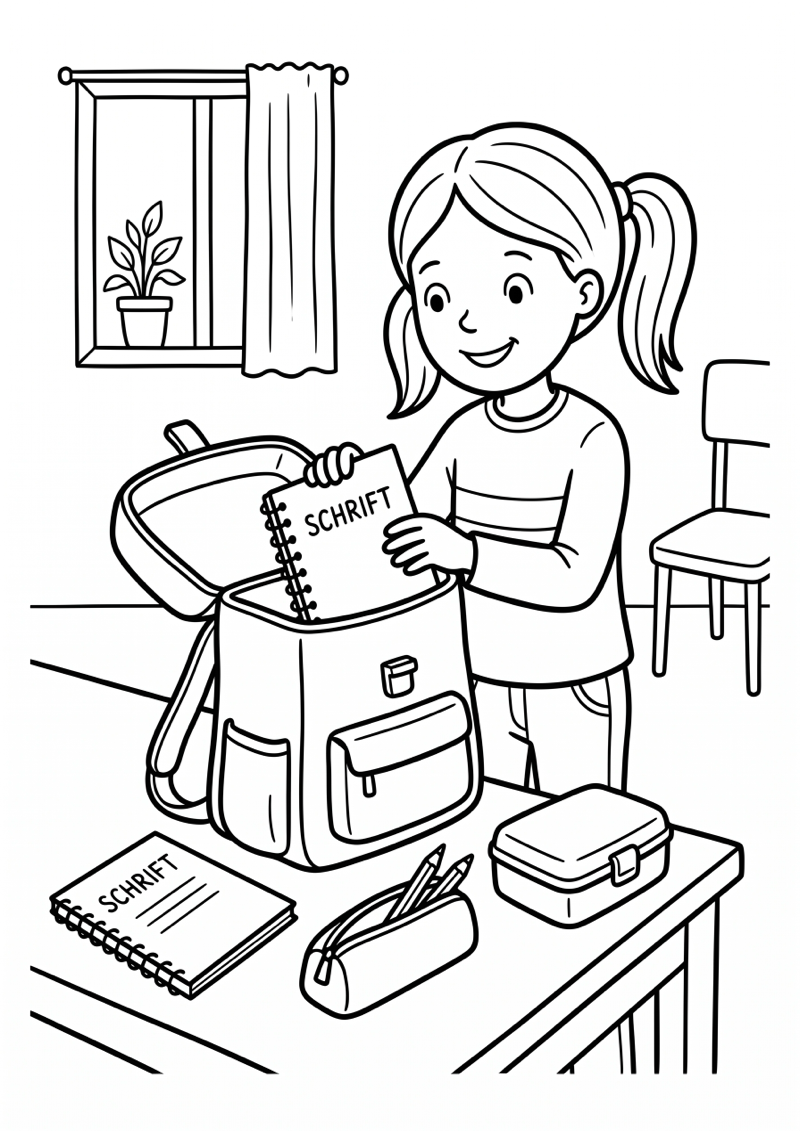 Kind Pakt Schooltas in Kleurplaat — gratis kleurplaat printen
