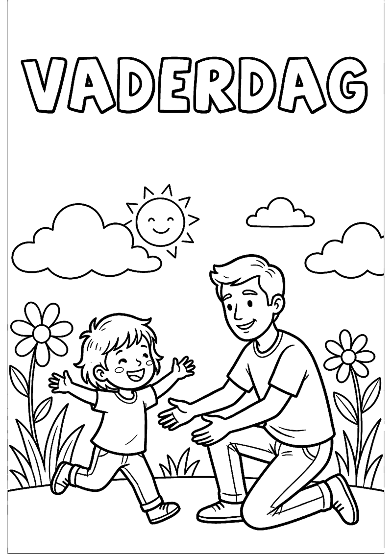 Kind Rent op Vader Af voor Knuffel met Tekst Vaderdag Vaderdag Kleurplaat — gratis kleurplaat