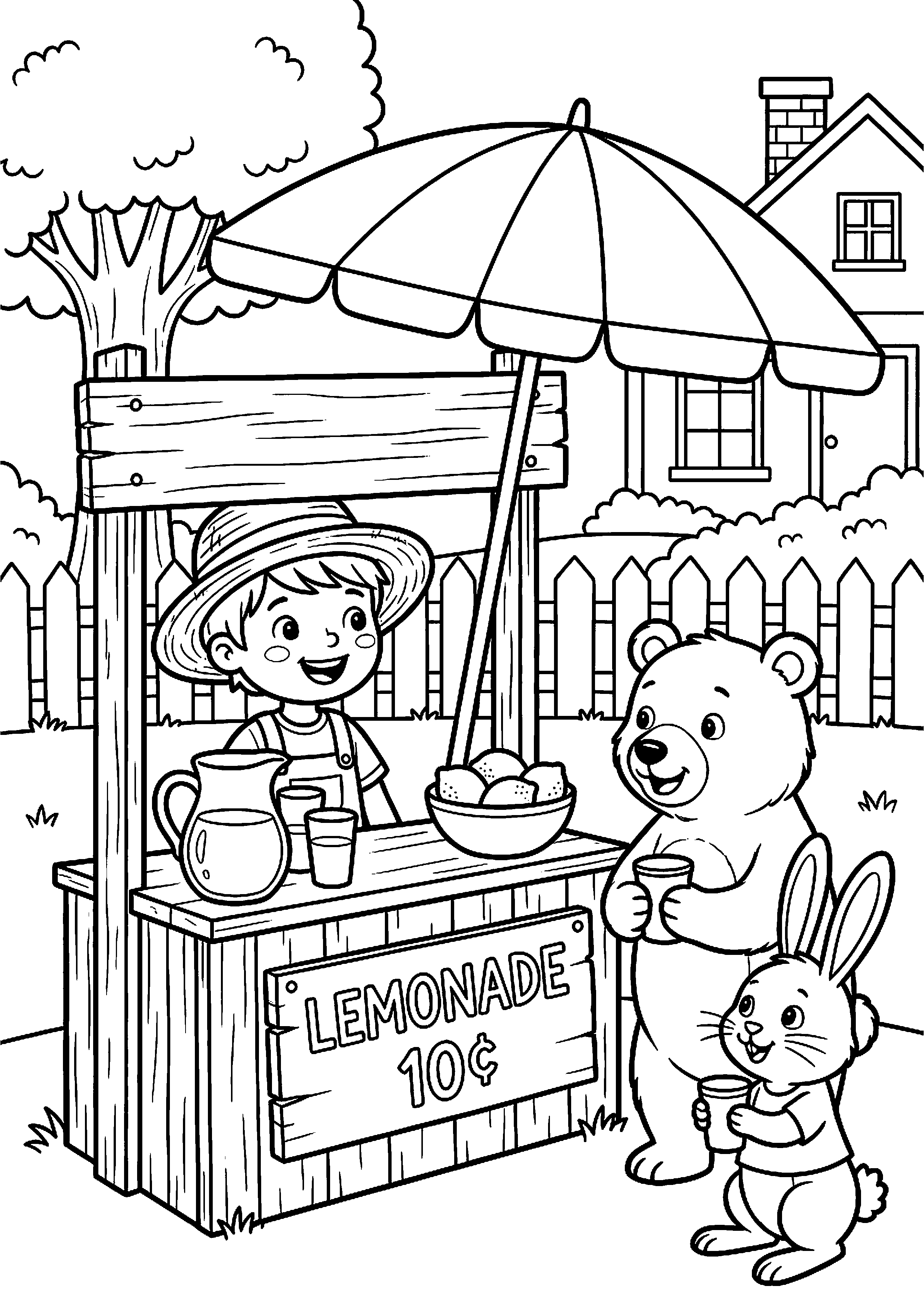 Kind verkoopt limonade op straat kleurplaat — gratis kleurplaat
