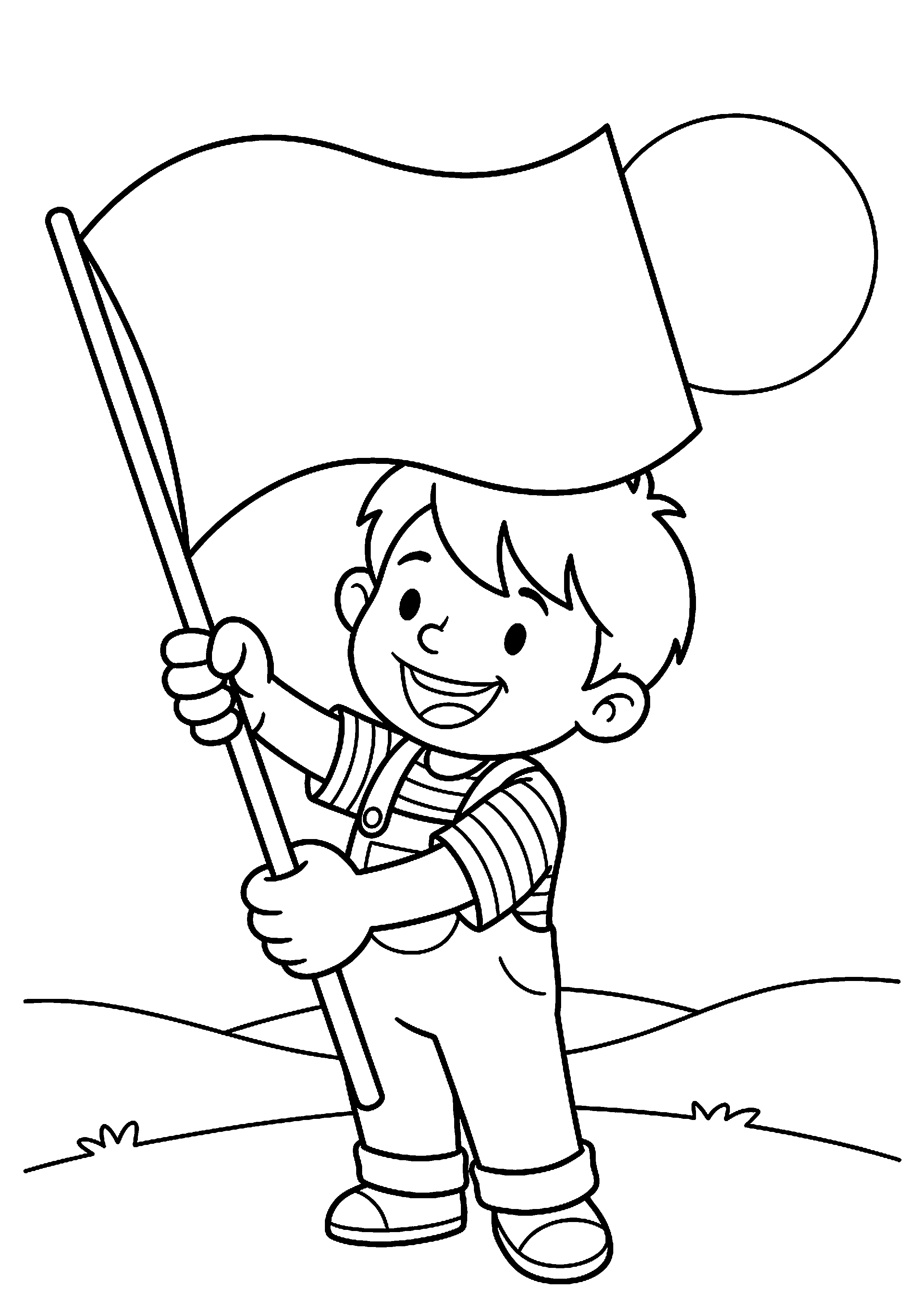 Kind zwaait met vlag kleurplaat — gratis kleurplaat