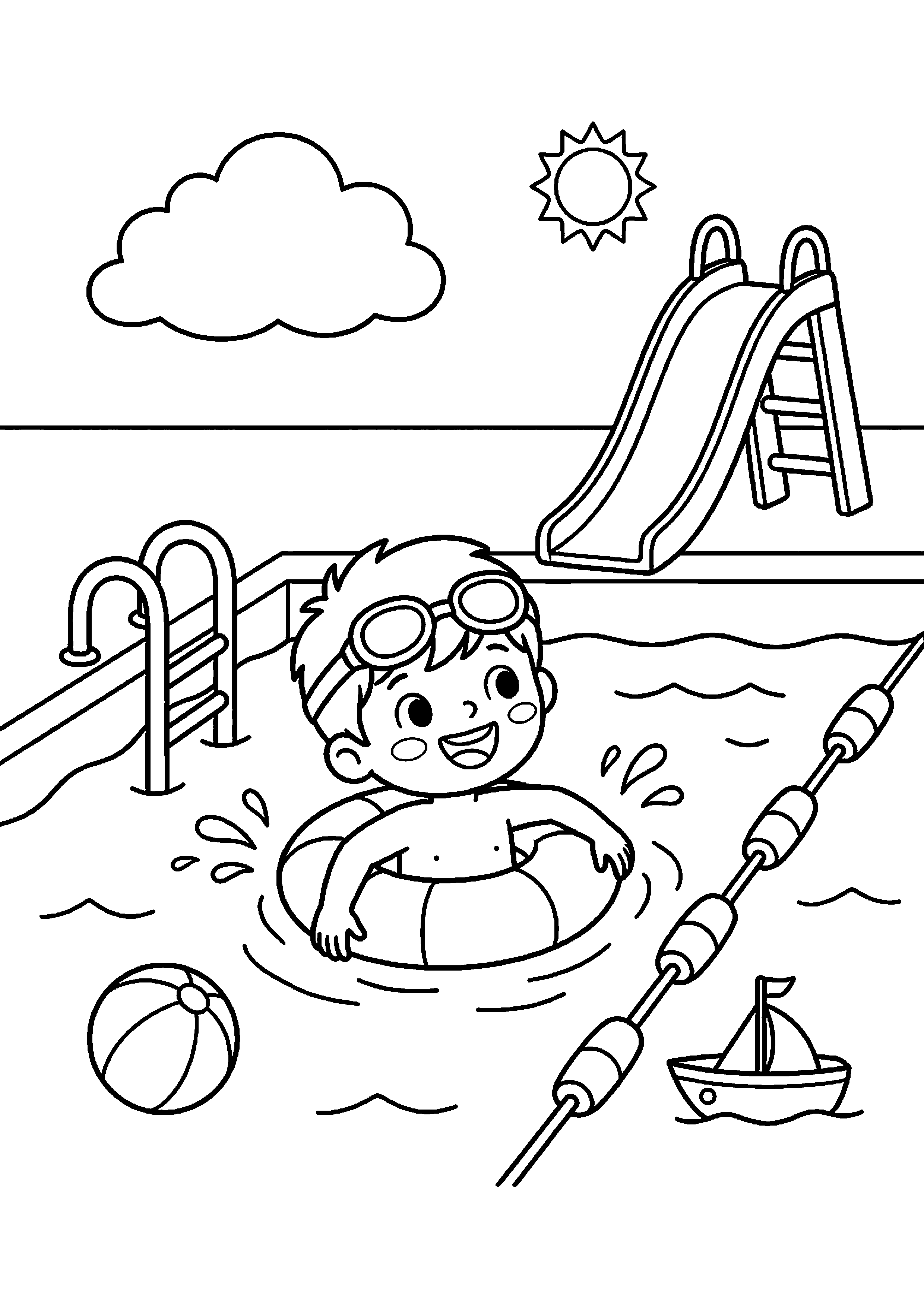 Kind zwemt in zwembad kleurplaat — gratis kleurplaat