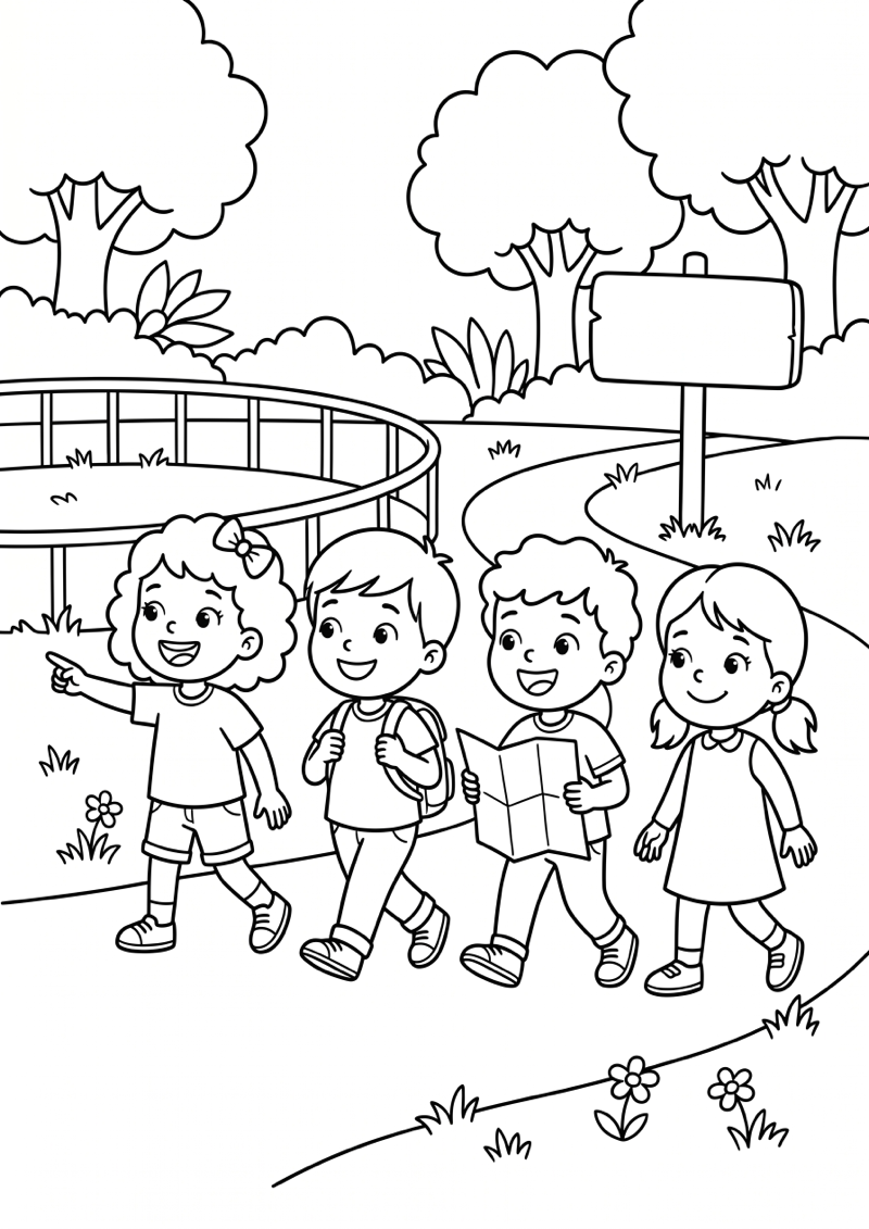 Kinderen in Dierentuin Kleurplaat — gratis kleurplaat