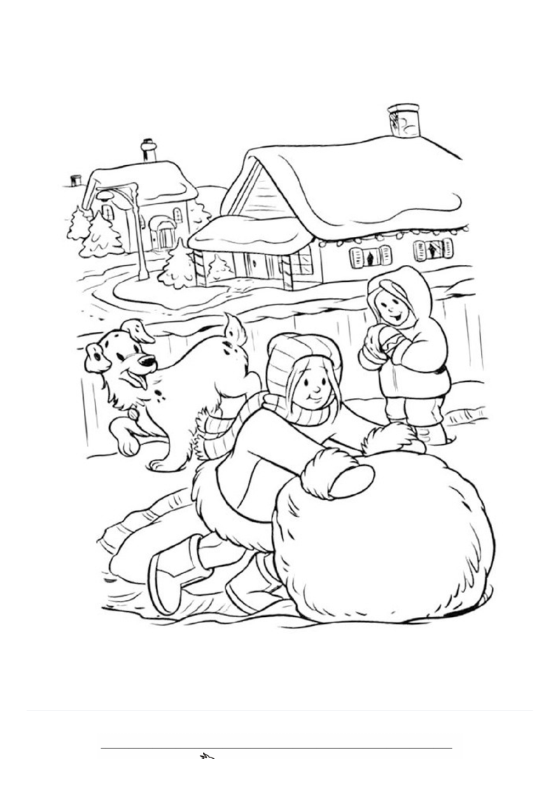 Kinderen maken een sneeuwbal Kleurplaat — gratis kleurplaat