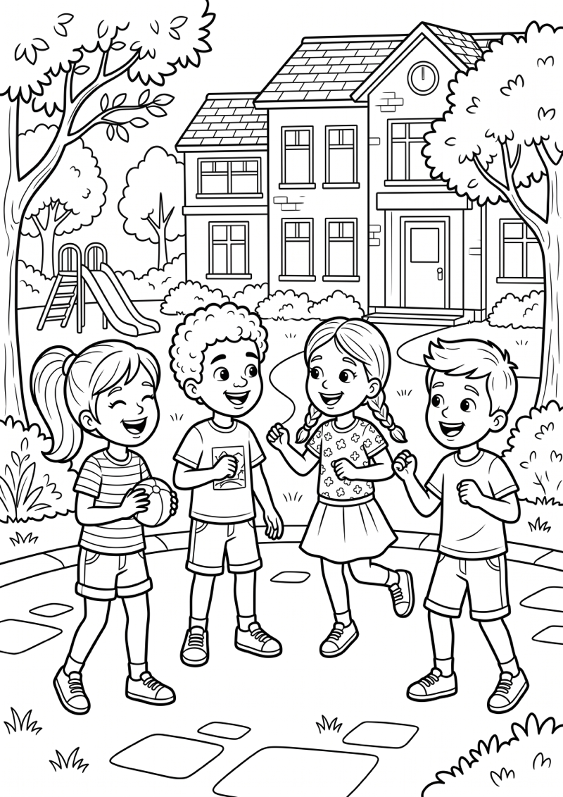 Kinderen met Korte Broek op School Kleurplaat