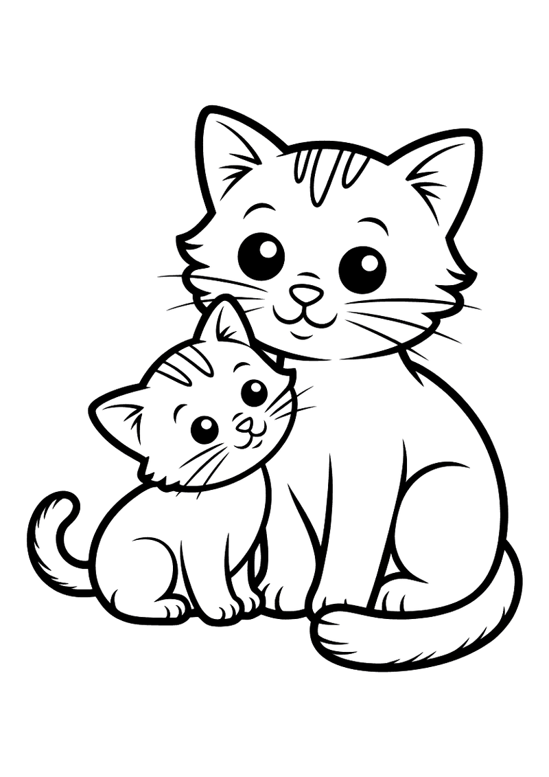 Kitten Aait Moeder Kat Kleurplaat — gratis kleurplaat