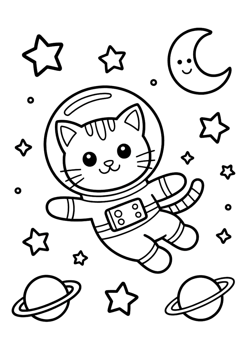Kitten Astronaut Kleurplaat — gratis kleurplaat