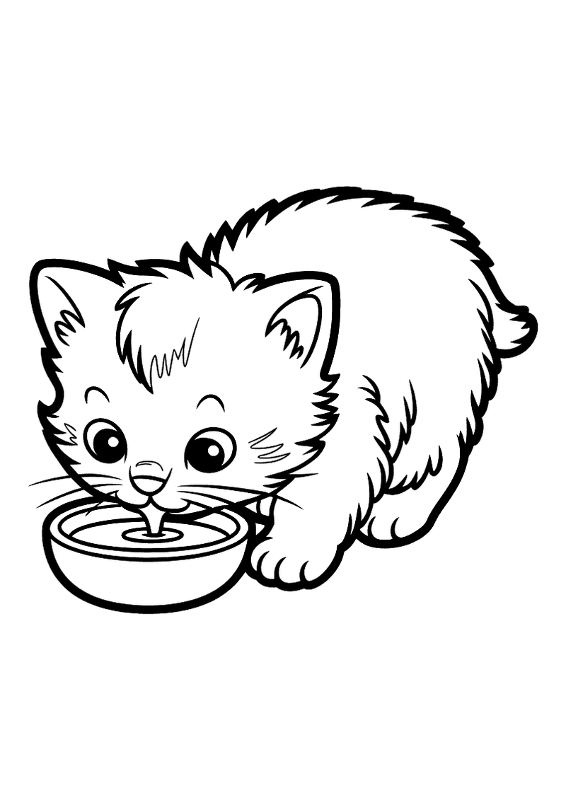 Kitten Baby Drinkt Melk Kleurplaat — gratis kleurplaat