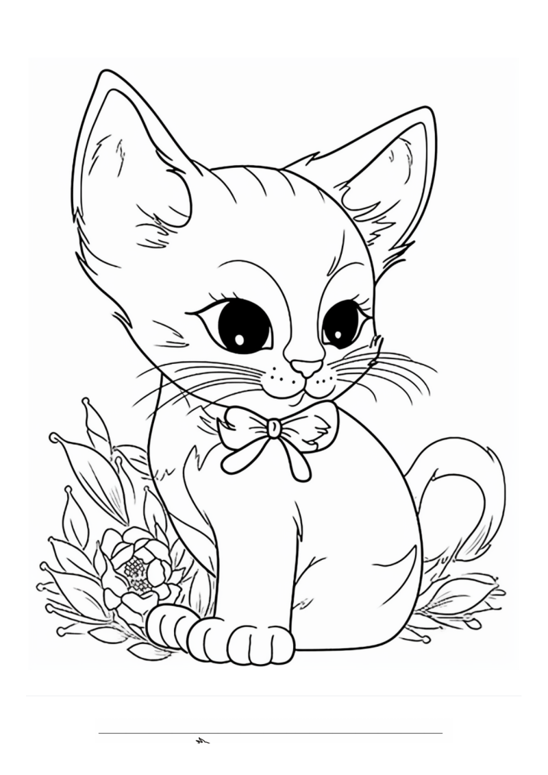 Kitten bij Bloemen Kleurplaat — gratis kleurplaat printen