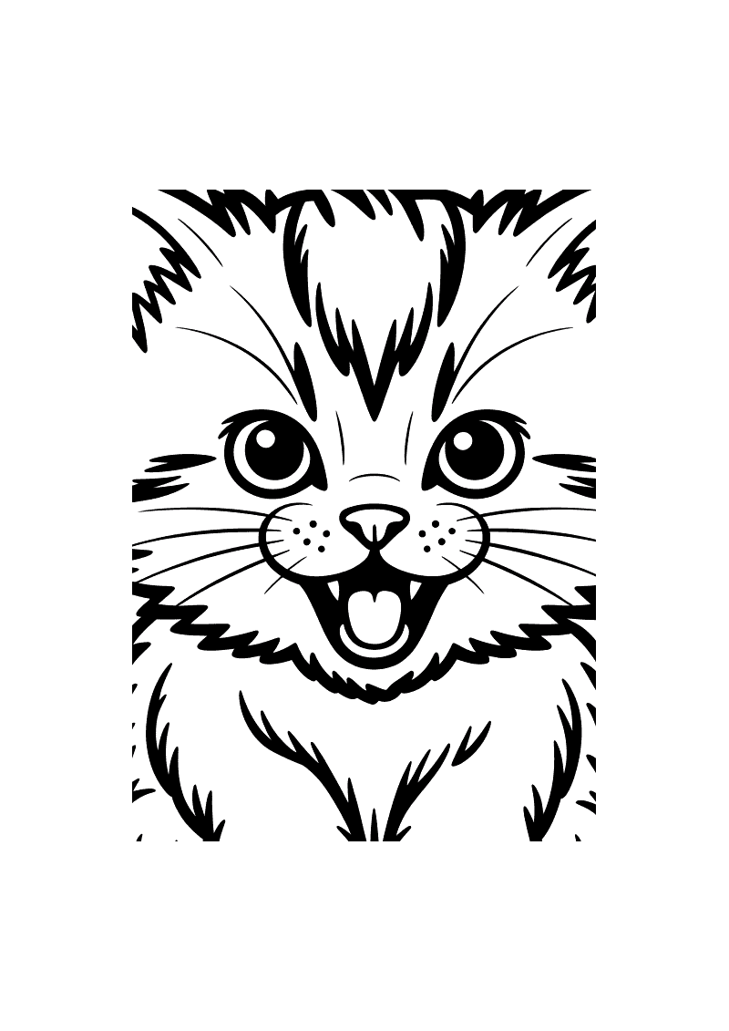 Kitten brult close-Up kleurplaat — gratis kleurplaat