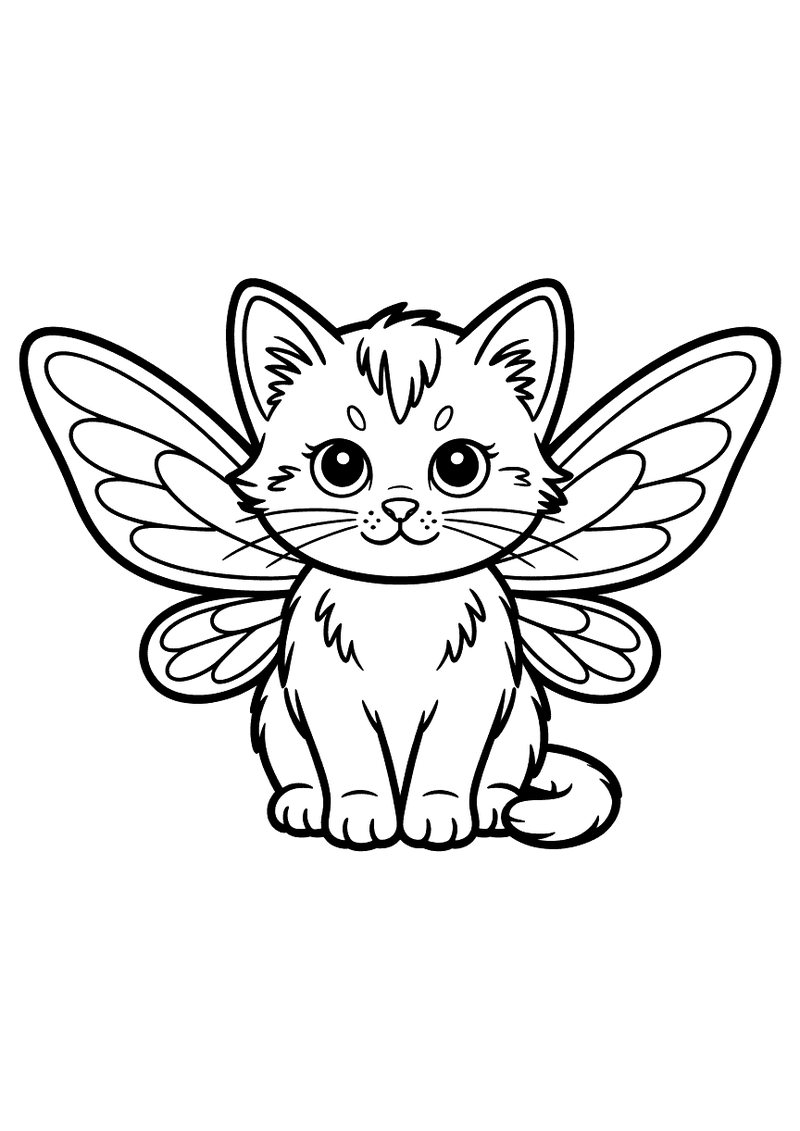 Kitten als fee kleurplaat — gratis kleurplaat printen