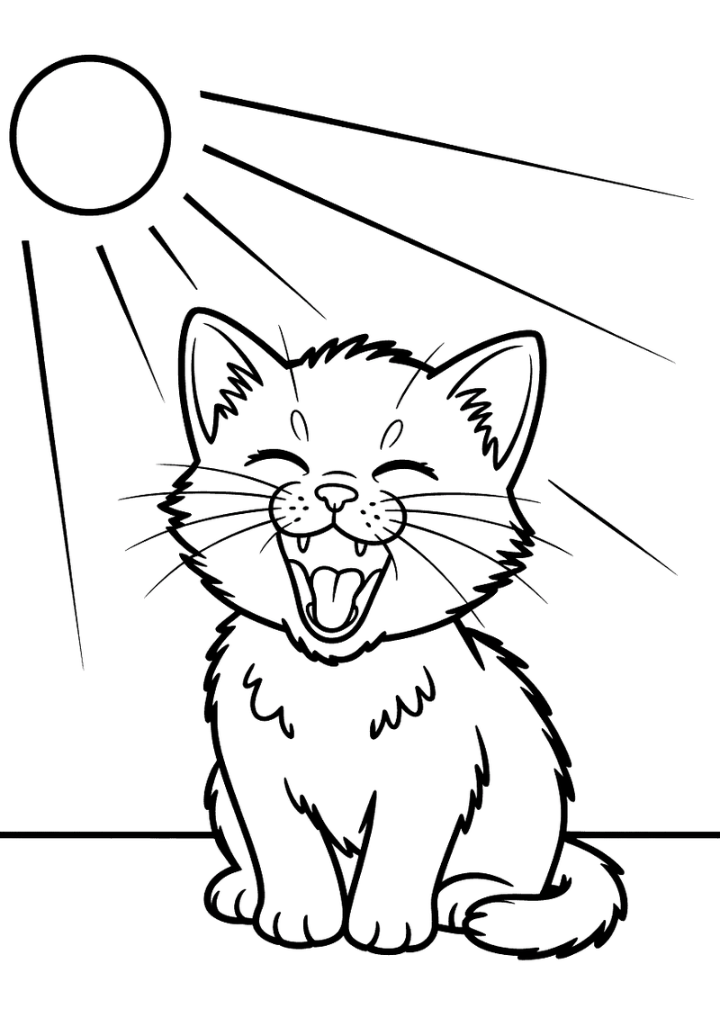 Kitten gaapend in de zon kleurplaat — gratis kleurplaat