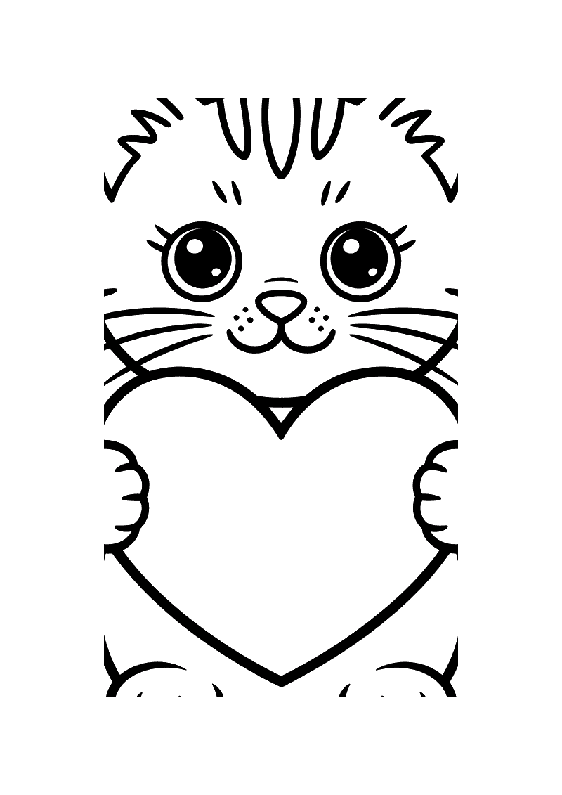Kitten met hart kleurplaat — gratis kleurplaat printen