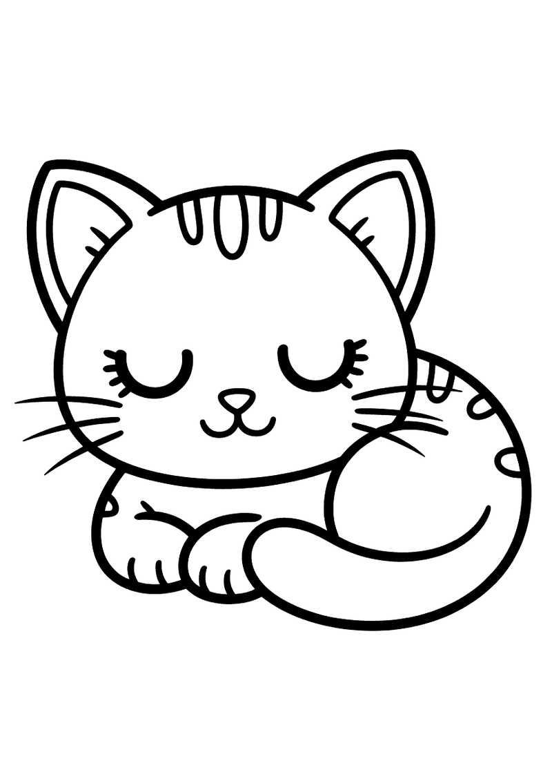 Kawaii slapend kitten kleurplaat — gratis kleurplaat printen