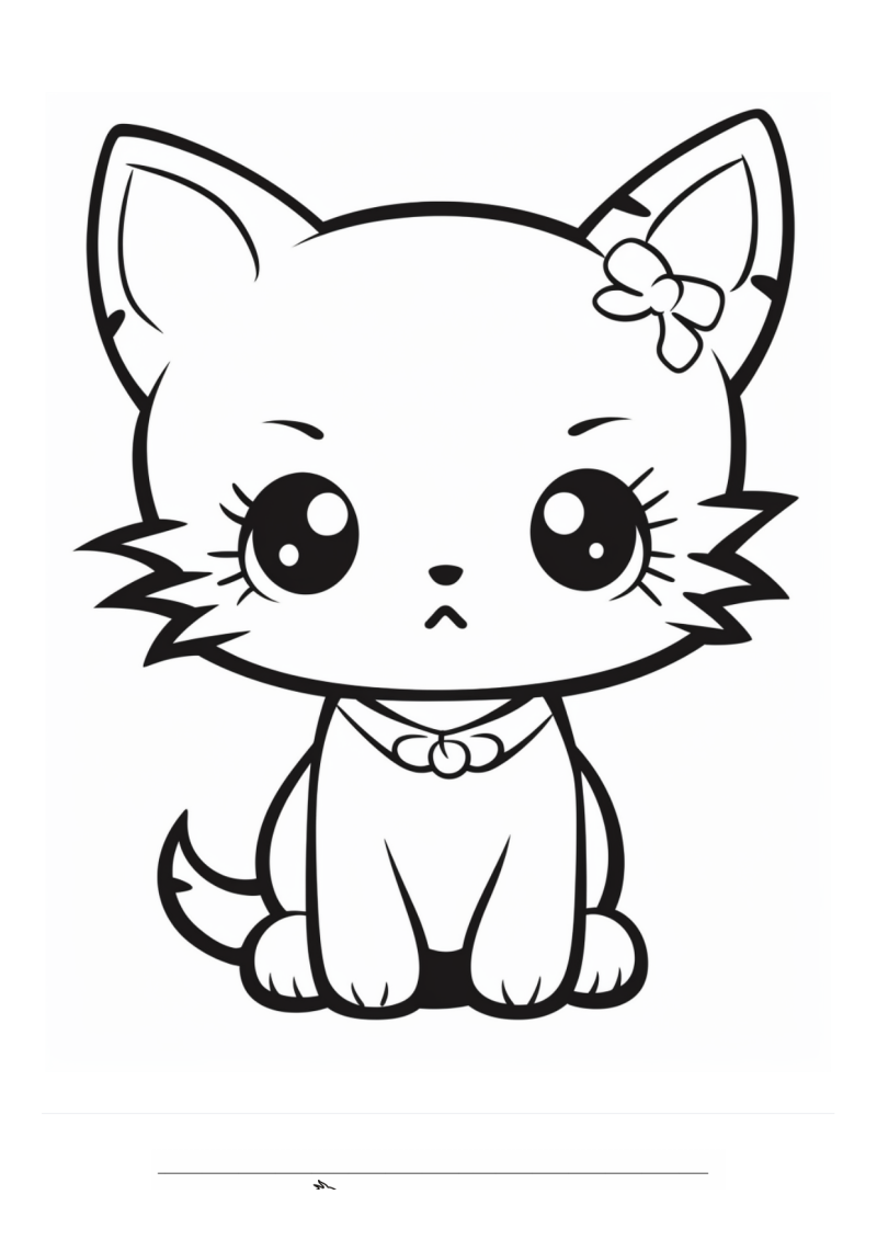 Kitten Kawaii Strik Kleurplaat — gratis kleurplaat printen