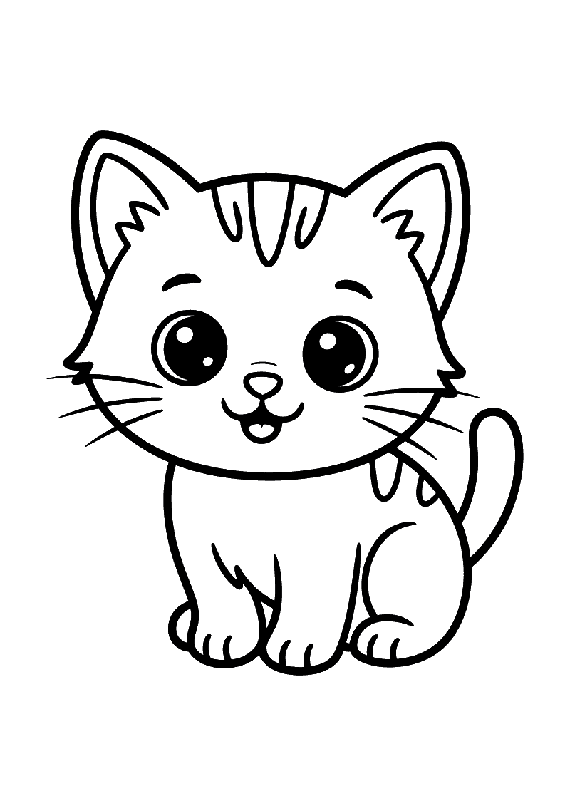 Kleurplaat van een schattig tekenfilm-kitten met grote ogen in cartoonillustratiestijl