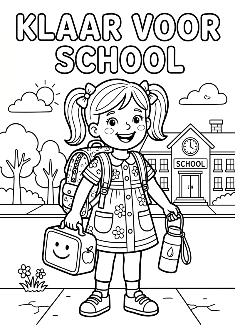 Klaar voor School Kleurplaat — gratis kleurplaat printen