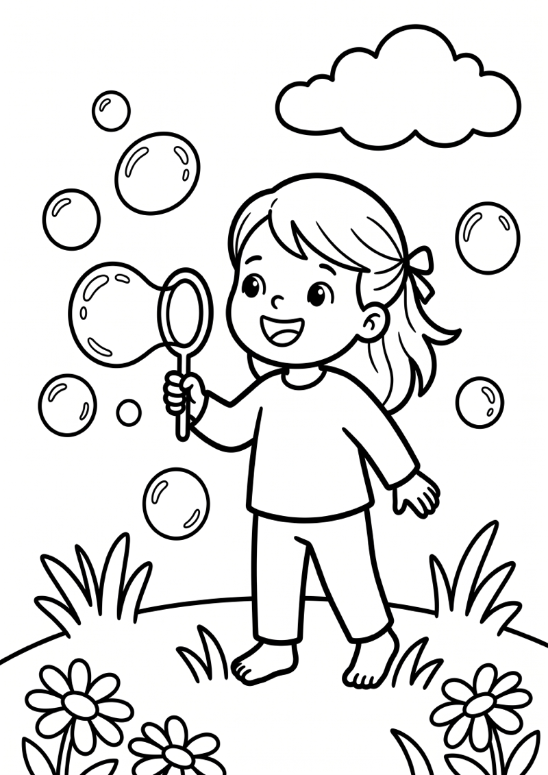 Kleuter Blaast Bellen Kleurplaat — gratis kleurplaat printen