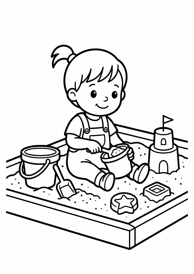 Kleuter in Zandbak Kleurplaat — gratis kleurplaat printen