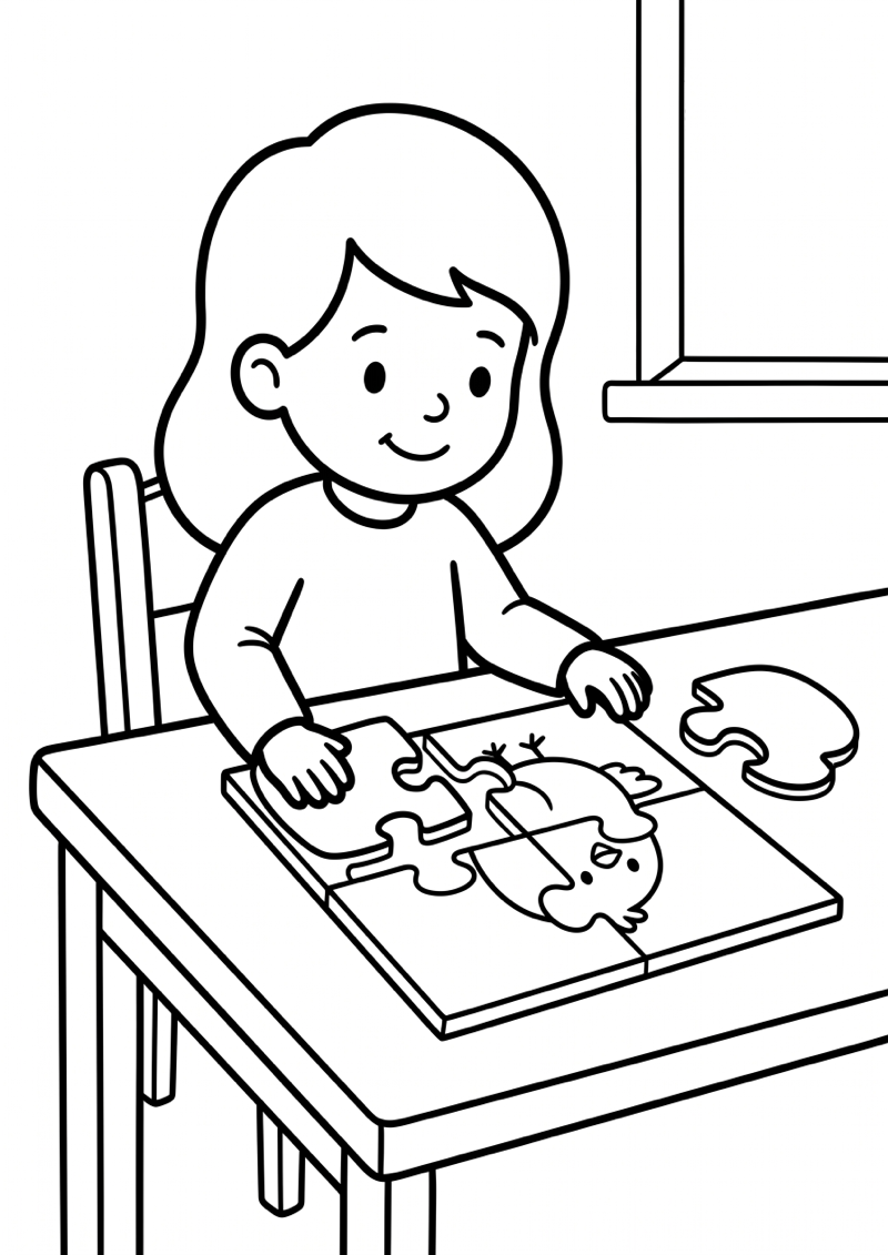 Kleuter Maakt Puzzel Kleurplaat — gratis kleurplaat printen