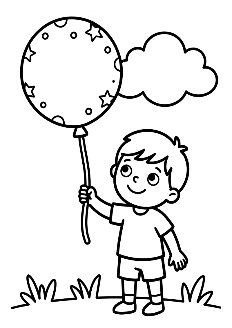 Kleuter met Ballon Kleurplaat — gratis kleurplaat printen