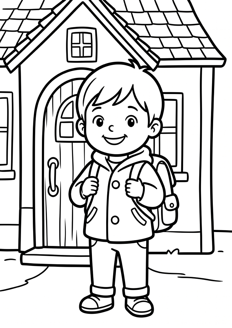 Kleuter met Rugzak Kleurplaat — gratis kleurplaat printen