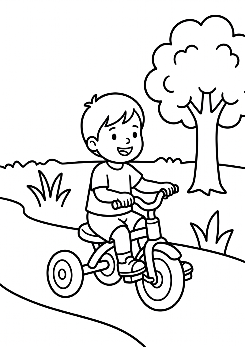 Kleuter op Driewieler Kleurplaat — gratis kleurplaat printen