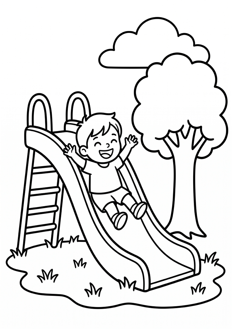 Kleuter op Glijbaan Kleurplaat — gratis kleurplaat printen