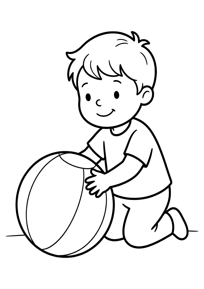 Kleuter Speelt met Bal Kleurplaat — gratis kleurplaat printen