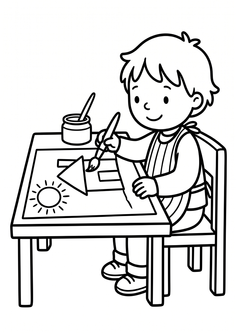 Kleuter Verft aan Tafel Kleurplaat — gratis kleurplaat printen