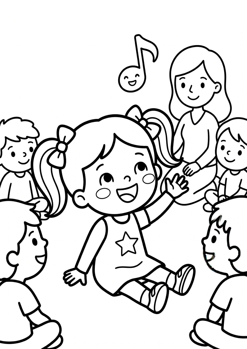 Kleuter Zingt in de Klas Kleurplaat — gratis kleurplaat printen