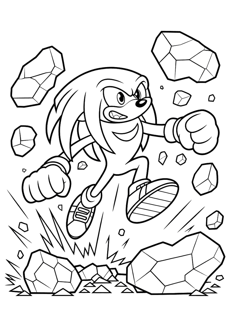 Knuckles verbrijzelt keien kleurplaat