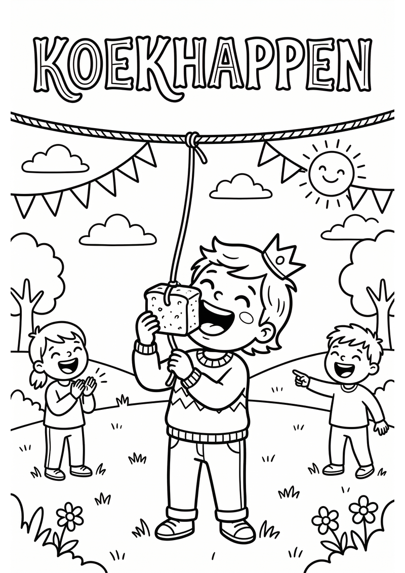 Koekhappen met Ontbijtkoek Koningsdag Kleurplaat — gratis kleurplaat printen