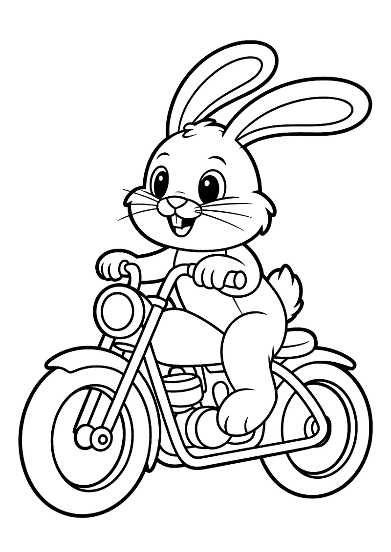 Paasbunny rijdt op motor kleurplaat — gratis kleurplaat printen