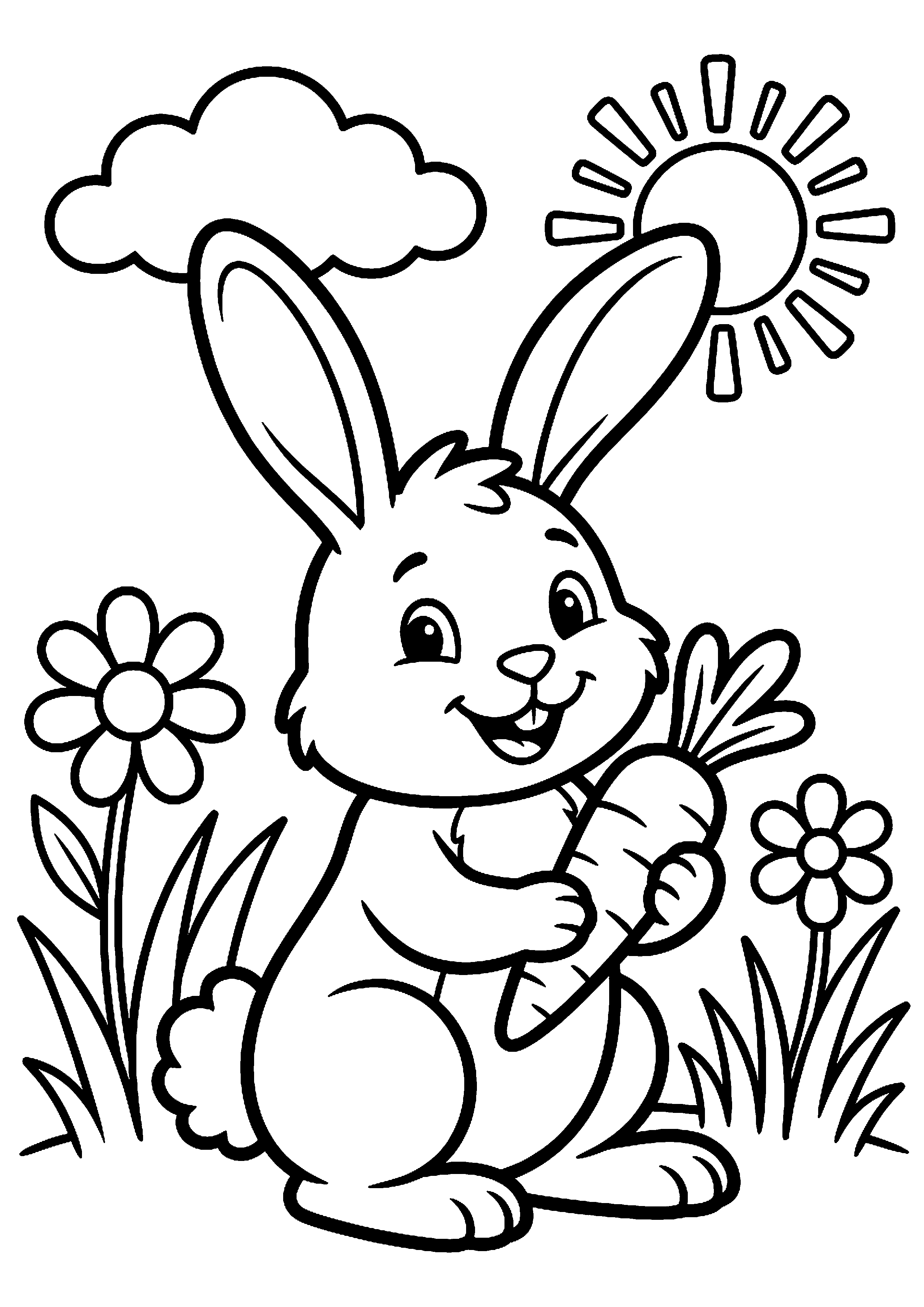 Konijn met Wortel kleurplaat — gratis kleurplaat