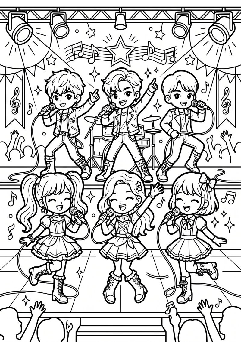 Kpop Demon Hunters Groep Kleurplaat — gratis kleurplaat printen