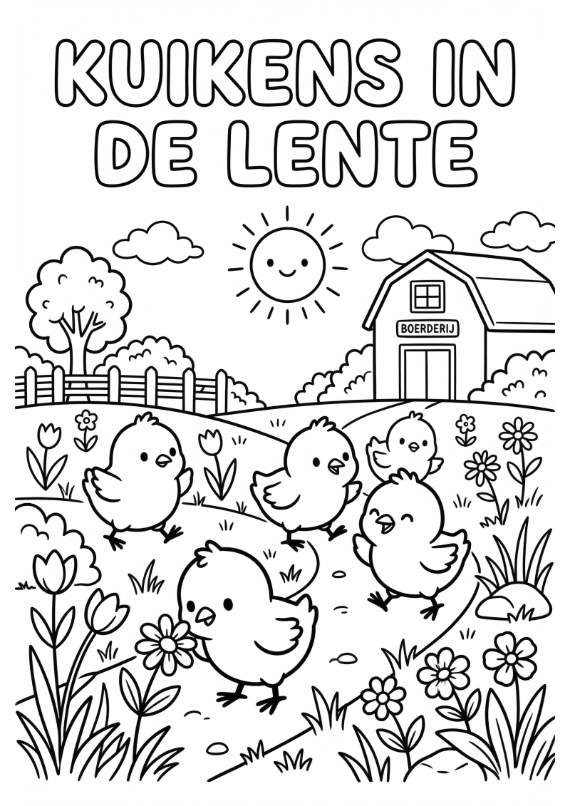 Kuikens in de Lente Kleurplaat — gratis kleurplaat