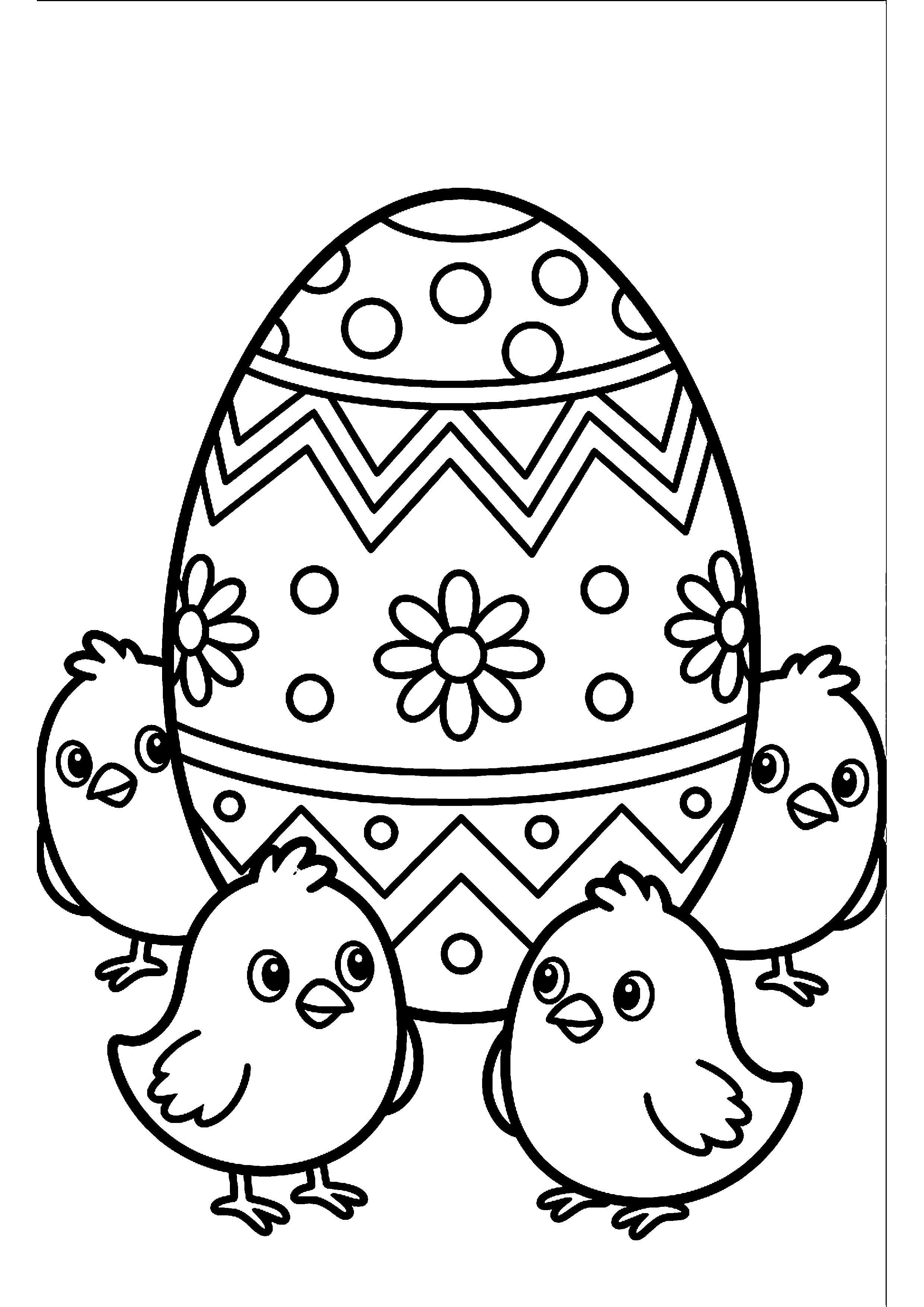 Kuikentjes rond groot paasei kleurplaat — gratis kleurplaat