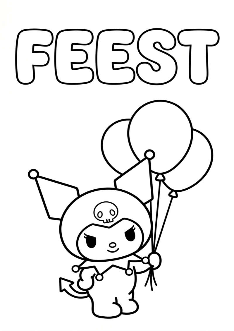 Kuromi met Ballonnen Kleurplaat