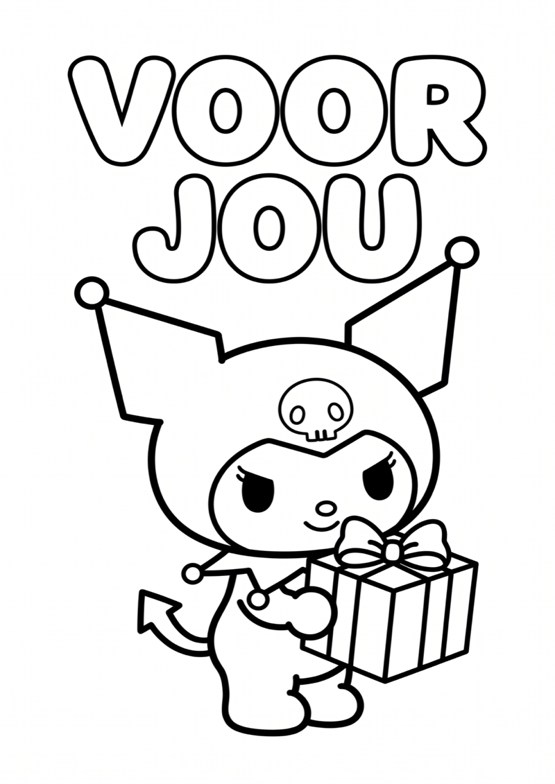Kuromi met Cadeau Kleurplaat