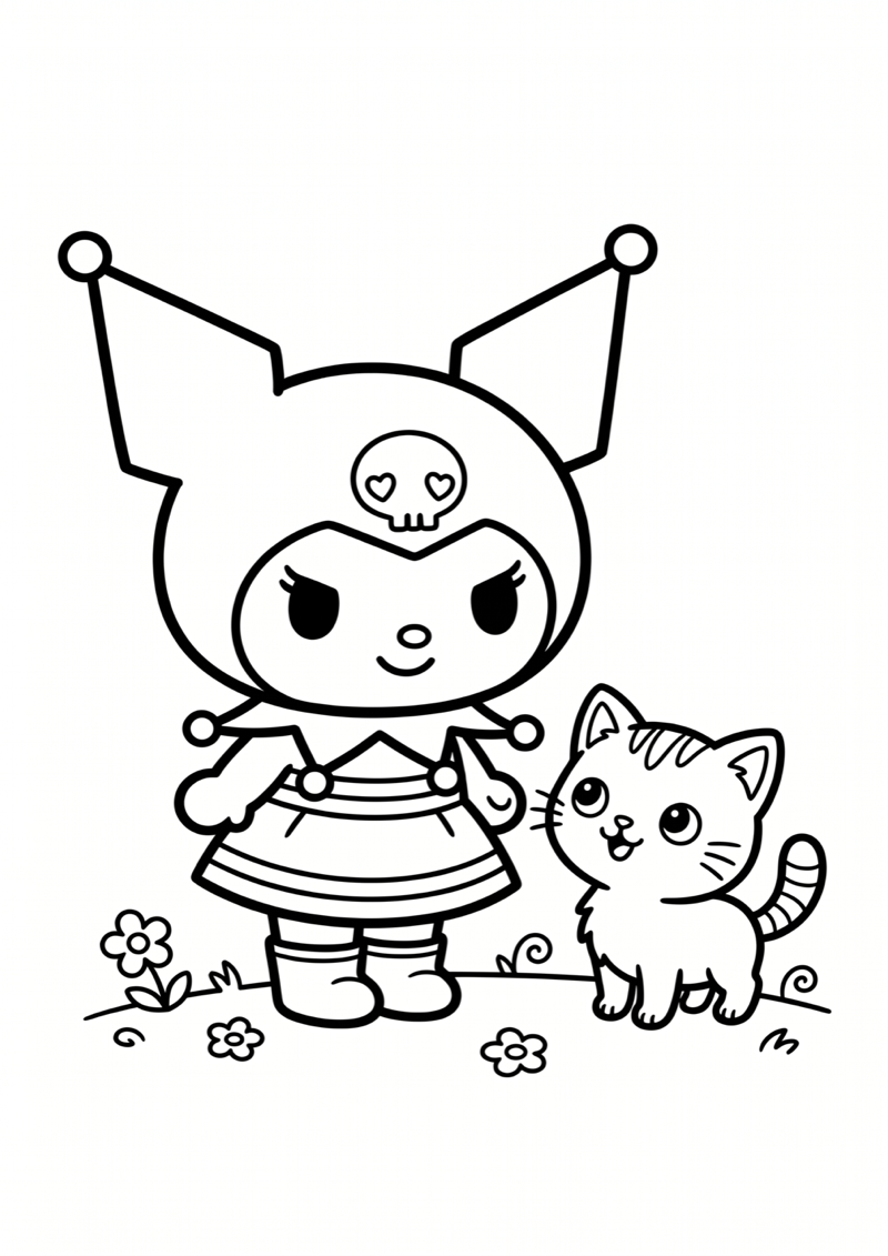 Kuromi met Katje Kleurplaat — gratis kleurplaat